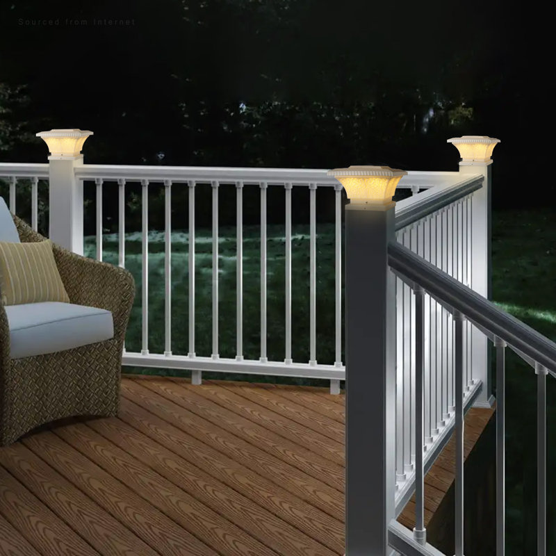 Lampadaire solaire pour poteau d'extérieur, lumière de clôture carrée imperméable Ip65, lampe blanc doux, angle de faisceau de 360 °