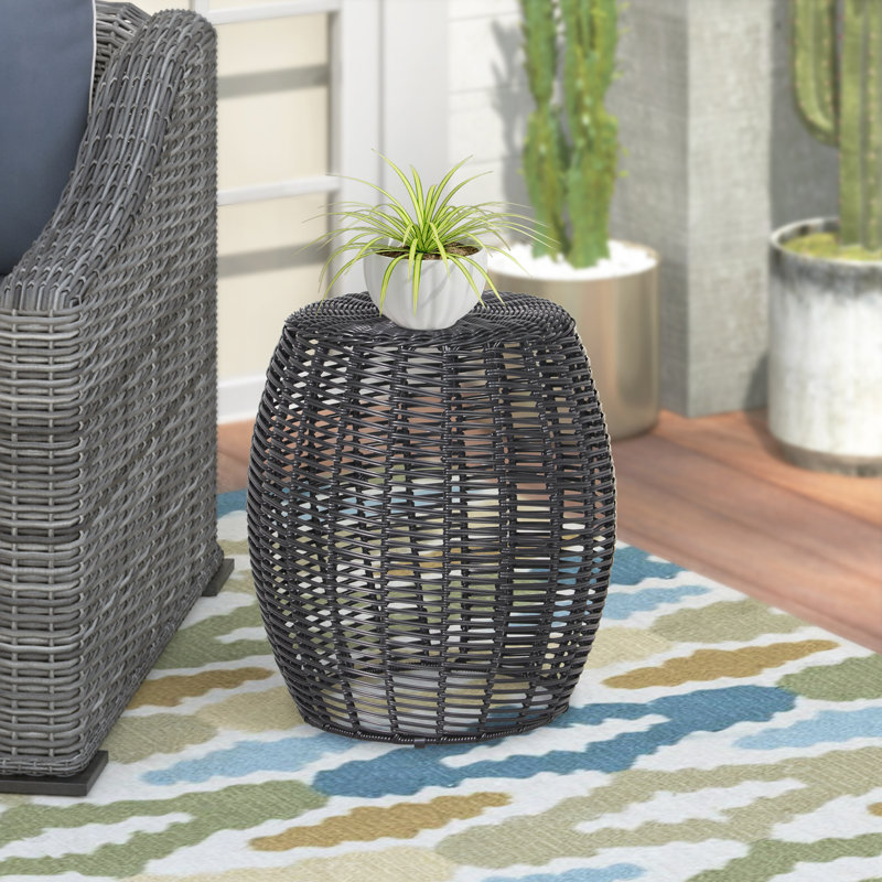 Joao 16" W Round Outdoor Side Table with Steel Inner Frame , Black