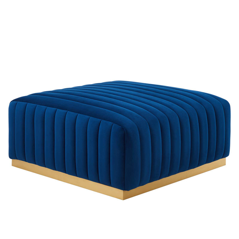 Conjure Channel Tufted Performance Velvet Ottoman, Gold, Navy Velvet