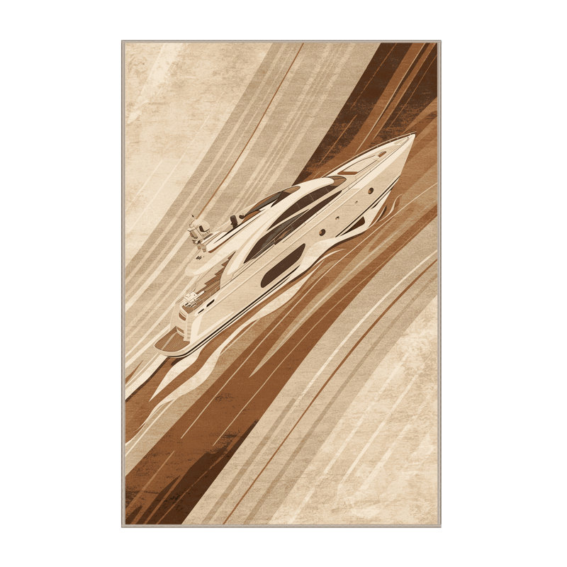 Machine Washable Vehicles And Transportation Luxury Yacht Posh & Luxe Rug in Beige – Beige Binding, 8x10