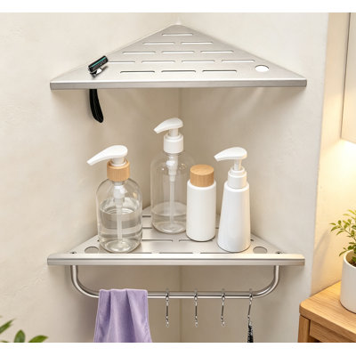 Étagère de coin de douche, tablette encastrée de 25 cm en acier inoxydable 304 avec porte-serviettes et crochets pour mur carrelé, lot de 2