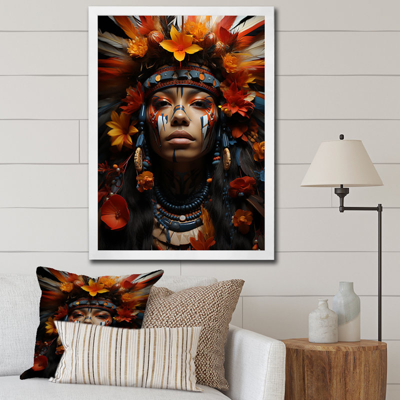 Yance orange amérindien Yance Essence IV, Cadre photo blanc, H 44 po x l 34 po x P 1,5 po