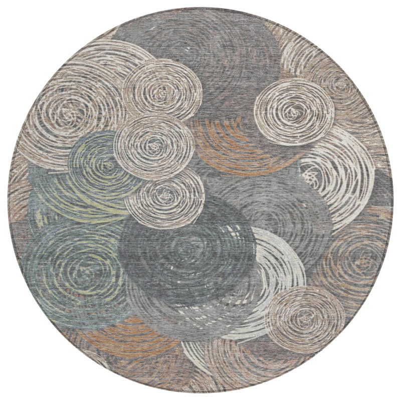 Machine Washable Indoor/Outdoor Hovey ACN2267 Geometric Rug, Round 8'