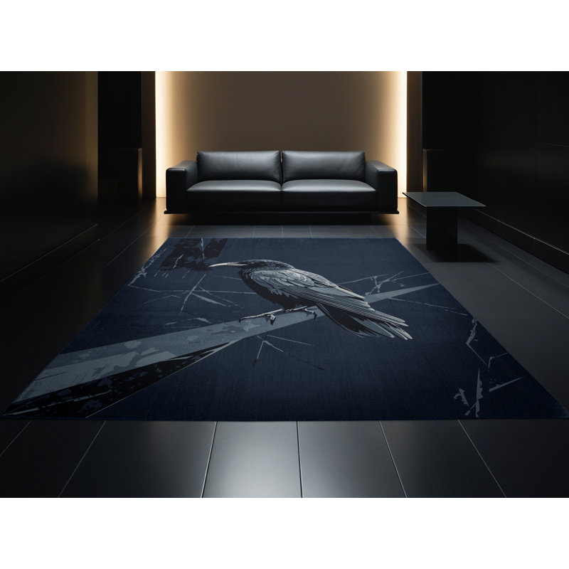Soft Plush Feemster Halloween Modern & Contemporary Abstract Area Rug in Gray – Navy Binding, 2x3