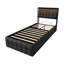 EU Sizes Ottoman Storage Bed with LED Headboard, Upholstered Gas Lift Bed Frame with USB-C Charging & Storage Shelf, Black PU & Grey Linen, 90/140/160x200cm-1032891506-1032891509