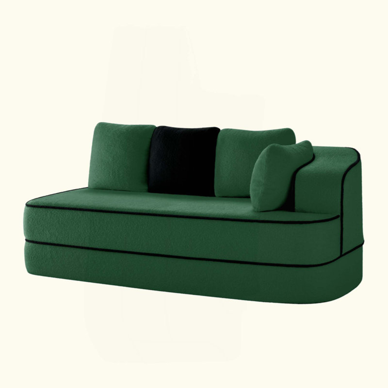 Right 2-Seater Sofa W/Pillows Teddy Fabric, Green