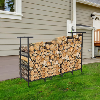6 FT Firewood Rack with Waterproof Carrier Bag, Adjustable Heavy Duty Steel Log Holder, Outdoor Wood Storage Stand for Fireplace, Fire Pit, Backyard & Camping