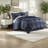 Luxury Navy Cal King Bedding Sets, Premium Polyester Chenille Jacquard, Elegant Design For Master Bedroom