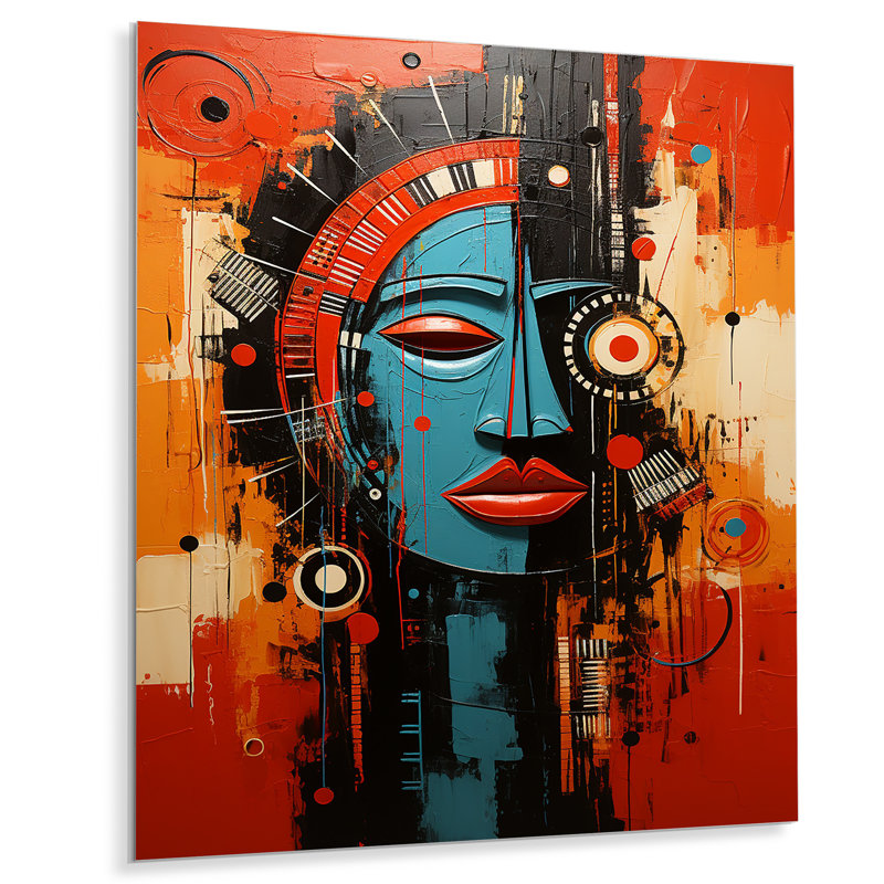 Ancienne beauté minime bleue et rouge - impression d'art mural africain, Métal métal, H 44 po x l 34 po x P 1,5 po