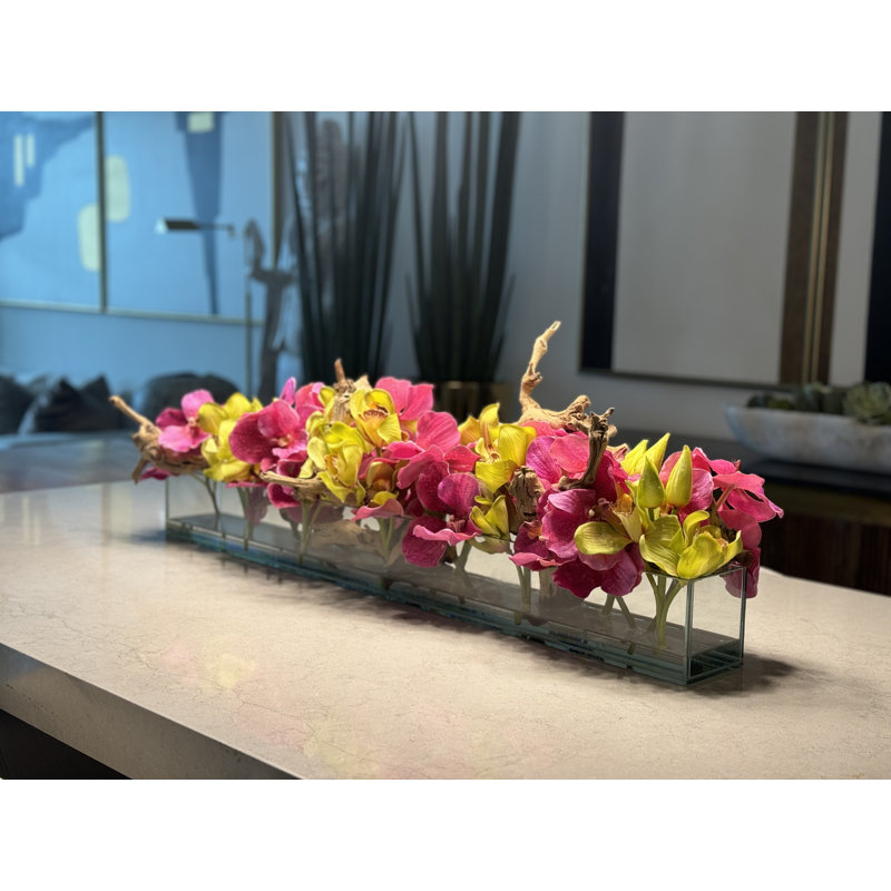 Casa Polyether Polyurethane (PU) Orchid Arrangement in Planter, 8" H x 48" W x 8" D