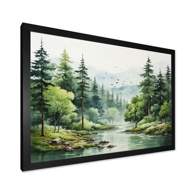 Tranquil Forêts, paysage I, art mural forêt pour le salon, Cadre simple noir, H 30 po x l 40 po x P 1,5 po