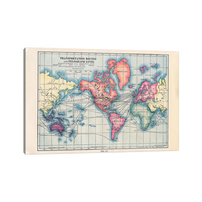 Transportation Routes Vintage Map by Piddix - Wrapped Canvas Graphic Art