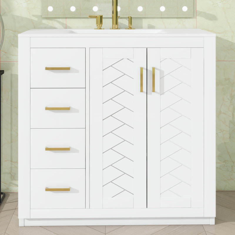 Meuble-lavabo 36 po avec lavabo en céramique, Blanc