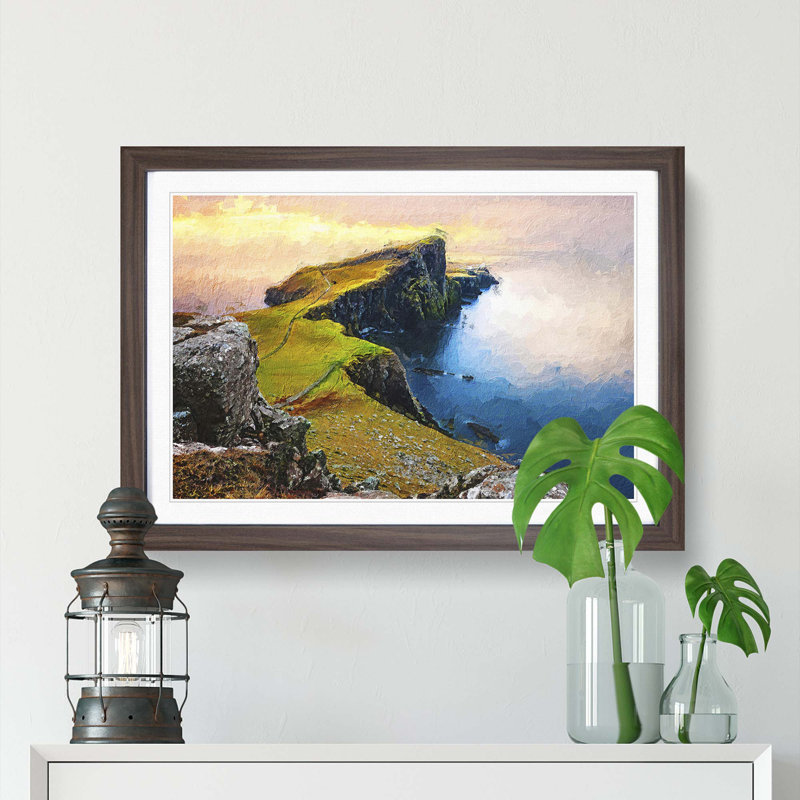 Lighthouse in the Isle of Skye in Abstract - Picture Frame Painting Print, Walnut Framed, 36cm H x 48cm W x 2cm D