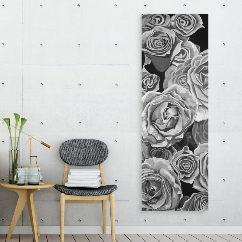 Roses en niveaux de gris - Toile monochrome pour décoration de salon