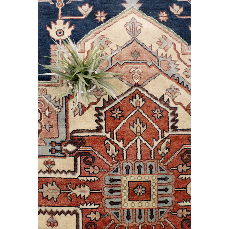 Serapi Hand Knotted Wool Oriental Area Rug, Red/Navy/Beige, Rectangle 8' x 10'