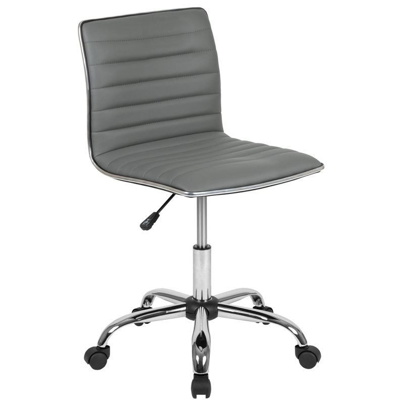 Low Back Designer Armless Ribbed Swivel Task Office Chair, Light Grey