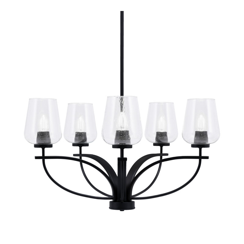 Lustre suspendu 5 lumières Banquer Cavella au fini noir mat avec verre transparent de 5 po