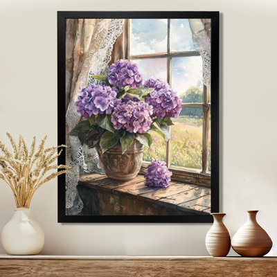 Hortensias par la ferme fenêtre I - art mural floral salon