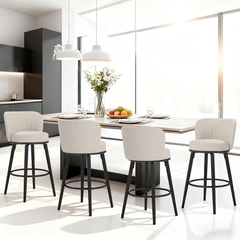 Bar Height  Bar Stools Set Of 4, 28.3" Swivel Upholstered Bar Stools With Backs And Footrest,metal Legs,  Beige, 4