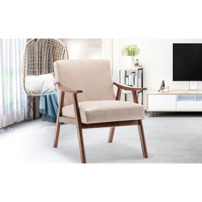 Fauteuil à oreilles à oreilles avec structure et siège robuste de style Mid-Century, Chameau clair