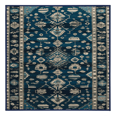 Tapis bleu turc lavable à la machine