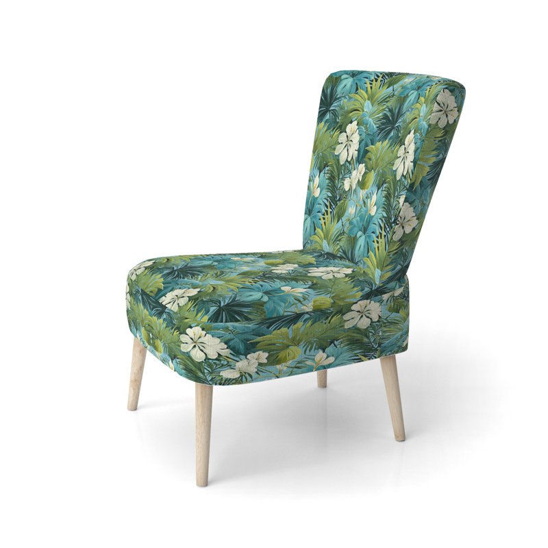 Chaise d'appoint rembourrée avec motif tropical bleu azur et vert