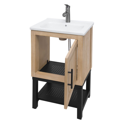 20" Small Bathroom Vanity With Sink & Hot/cold Faucet, Freestanding Bathroom Cabinet With White Ceramic Basin, Matte Aluminum Gunmetal Faucet, Suitable For Bathroom Outdoor