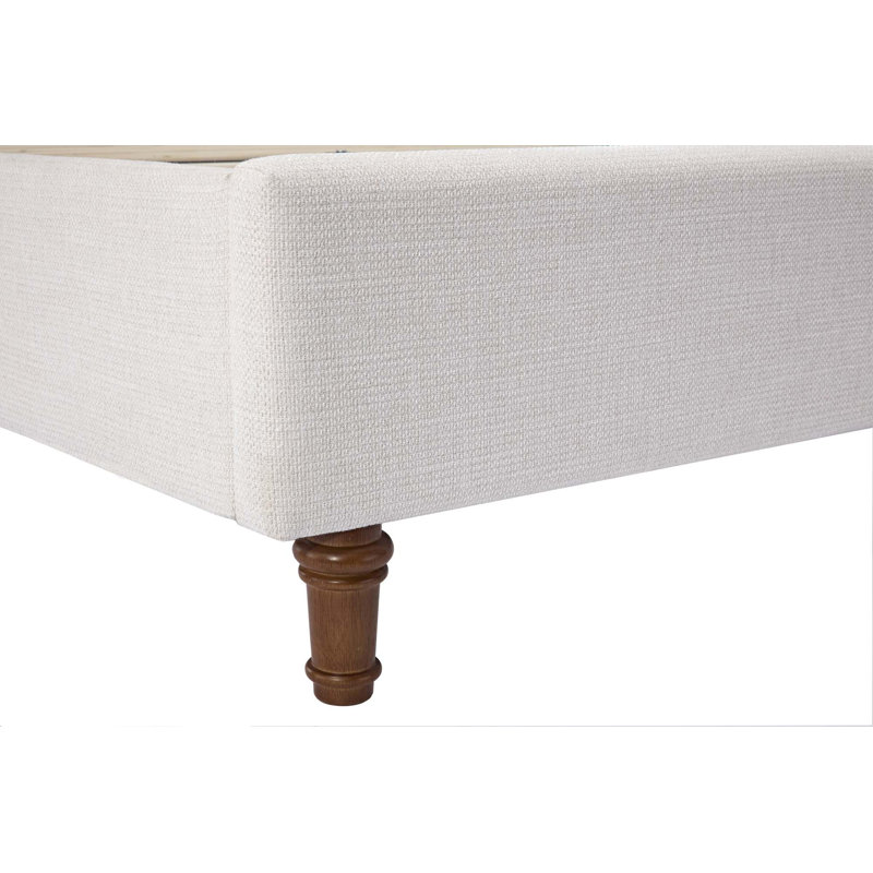 Hayden Upholstered Wingback Bed Size / Tall 54" Headboard Upholstered Queen Bed / Without Wooden Slats / Box Spring Request / Textured Ivory Canvas / Elegant Simplicity / Easy Assembly