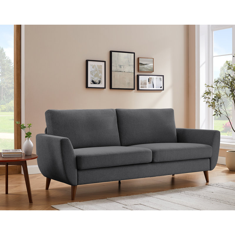 85" W Linen Blend Upholstered Sofa with Flared Arms and Manufactured Wood Frame , Dark Gray Linen Blend