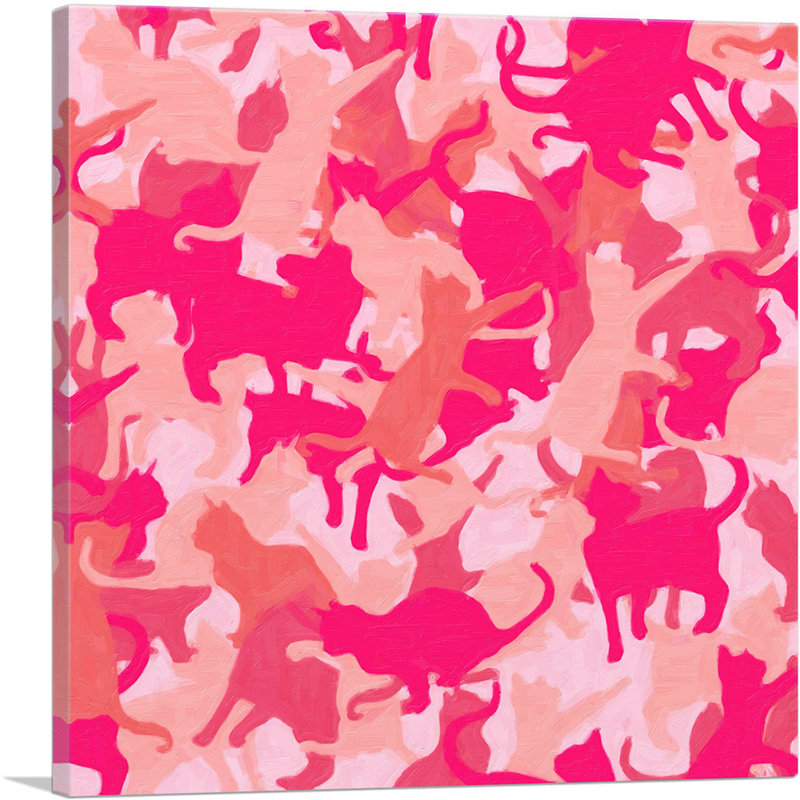 Motif de chat chaton camouflage rose clair - reproduction d'art sur toile tendue, H 36 po x l 36 po x P 0,75 po