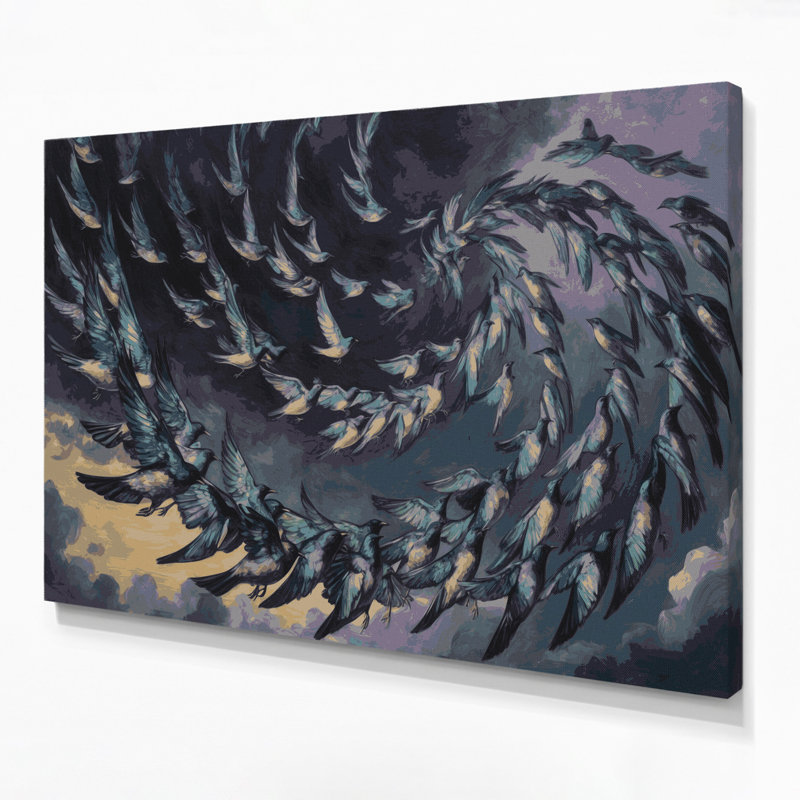 Birds European Starling Grey Canvas Wall Art, 20" H x 30" W
