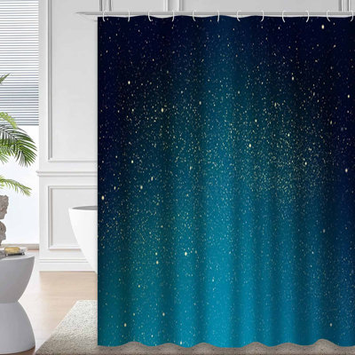 Stars Night Sky Dark Abstract Blue Shower Curtain with 12 Hooks