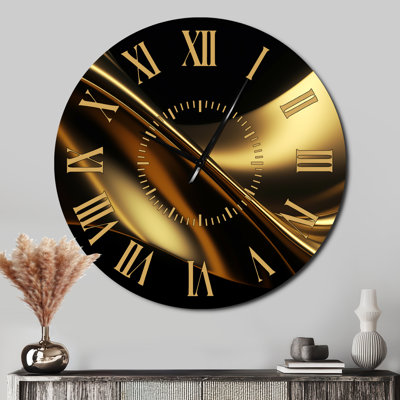 Horloge murale dorée et noire surréaliste IV - Fractals Golden Face