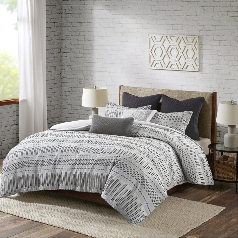 Housse de couette et taie décorative en coton très grand / très grand avec des rayures tissées