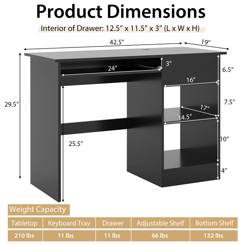 Leart Computer Desk, Black