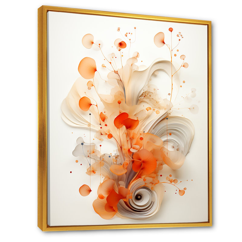 Orange symétrique en spirale IV - art mural géométrique, Cadre flottant doré, H 40 po x l 30 po x P 1,5 po