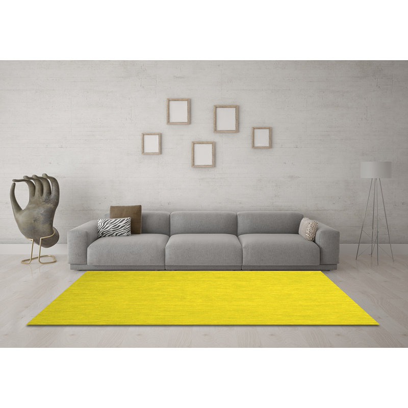 Tapis contemporains jaunes lavables à la machine 564, Carré 8 pi