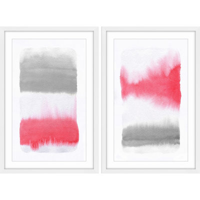 « rose et gris », ensemble de 2 reproductions de peintures à l’aquarelle encadrées
