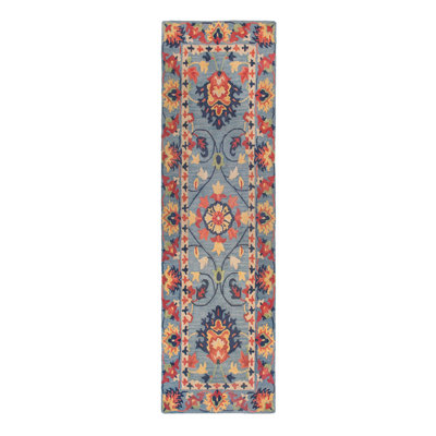 Williamsburg Floral Handmade Tufted Wool Blue/Red Area Rug