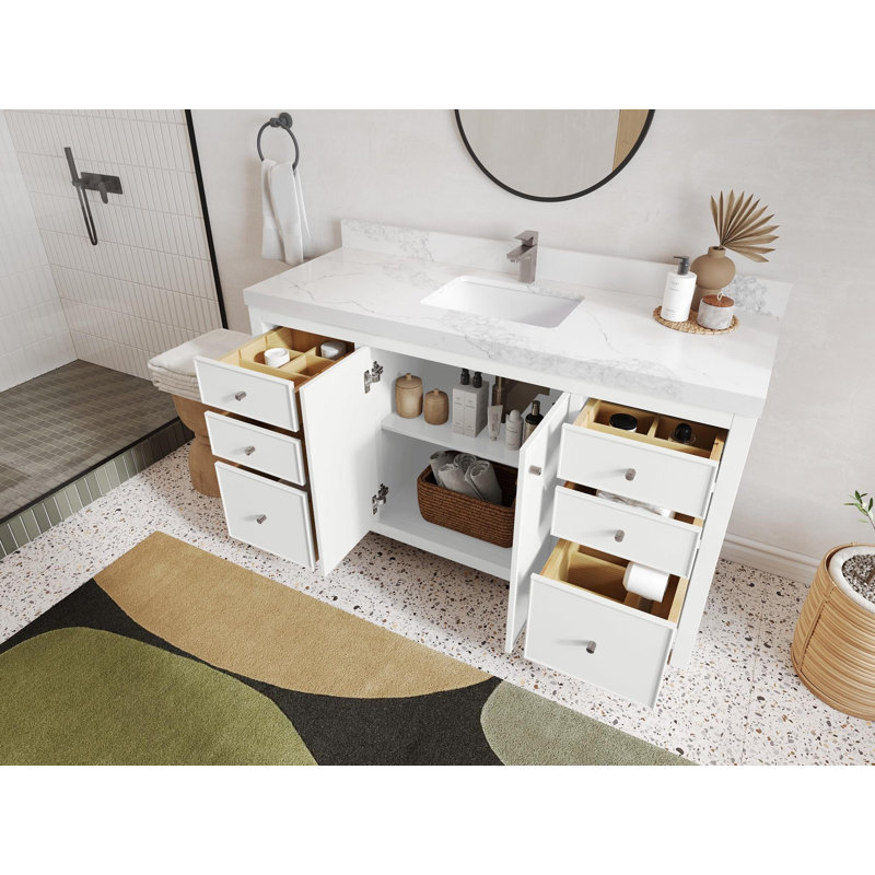 Meuble-lavabo simple 60 po avec plateau Chicago, Doré Viola