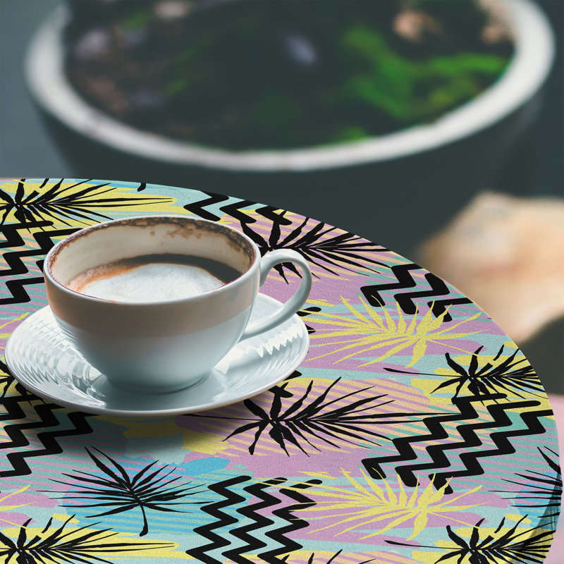 Bungalow Rose Abstract Fitted Round Tablecloth Diameter Multicolor