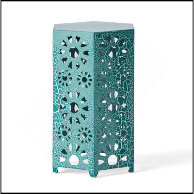 Galore 14 Inch Side Table With Sunburst Cut Out Design, Weather-Resistant And Stylish For Outdoor Use