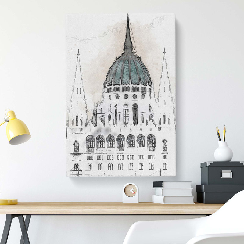 Parliament Building in Budapest in Abstract - Wrapped Canvas Drawing - Wrapped Canvas, 60cm H x 40cm W x 3cm D