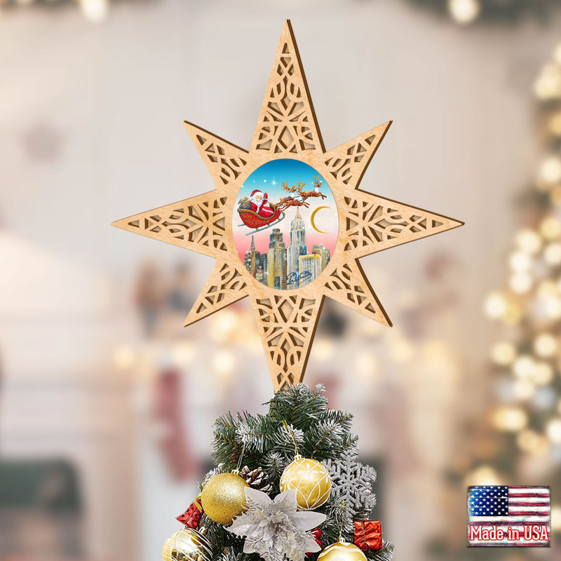 16.5'' Wood Shatterproof Tree Topper, Santa Claus/Reindeer/Presents