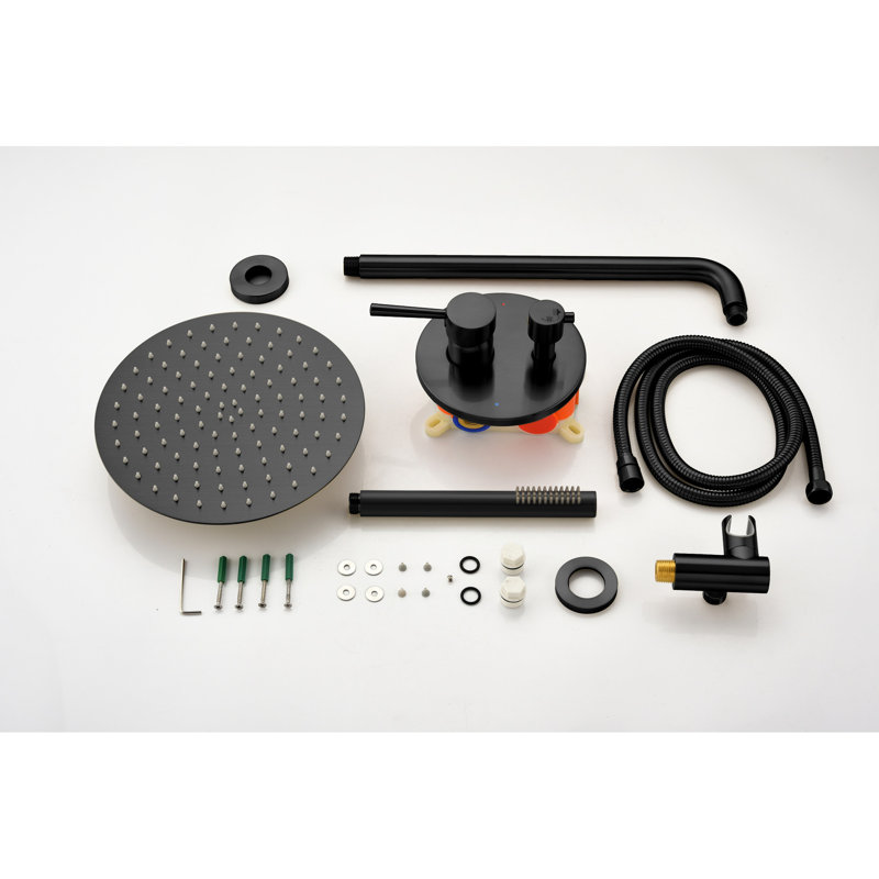 Tête de douche de salle de bain noire matte fixée au mur - Tête de pluie haute en acier inoxydable de 10 po et douche à main, ensemble de valve à 2 voies avec