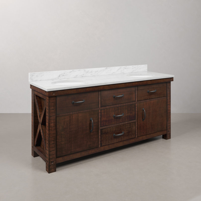 Aberdeen 72'' W Double Vanity, Carrara White, Rostic Sienna