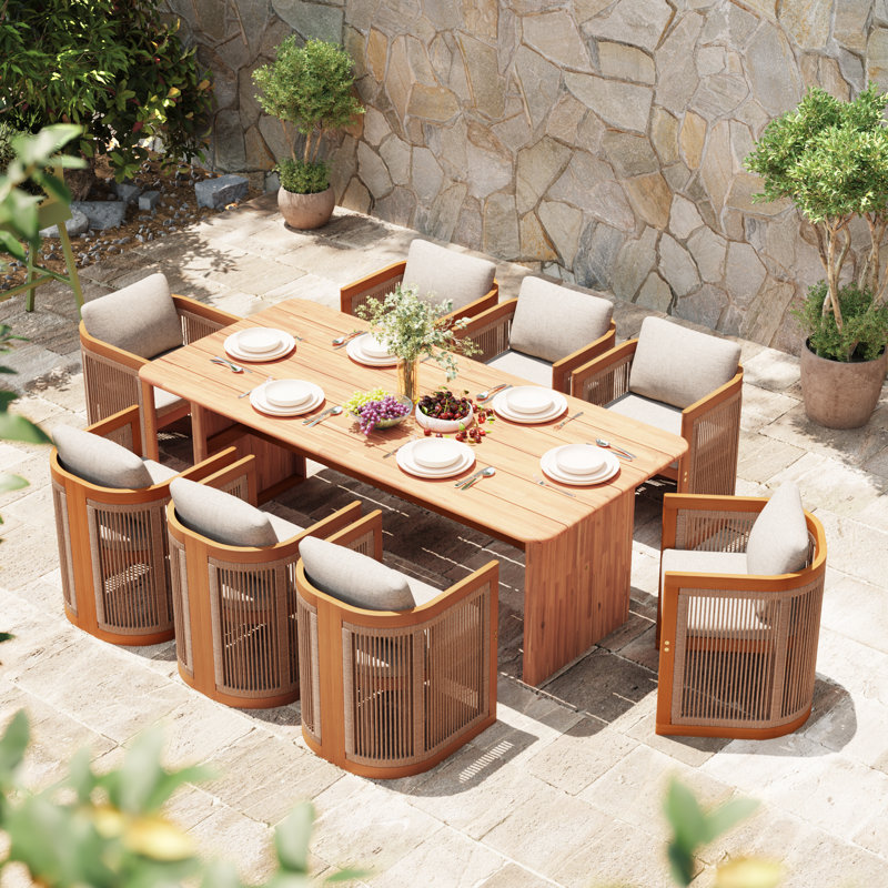 Januita Outdoor Acacia Wood Dining Set, 8