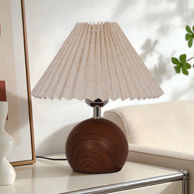 10" Walnut Finish Table Lamp With Pleated Linen Shade (Included A 3-Color Temperature Bulb, Not Dimmable )