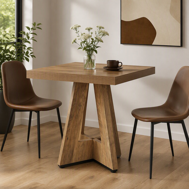 Table de cuisine carrée de 80 cm (31,5 po) pour 2 à 4 personnes, fini bois naturel, plateau de 5 cm (1,97 po) d'épaisseur, idéale pour les petits appartements.
